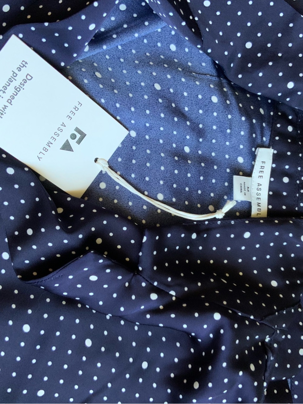 Free Assembly Silky Navy Polka Dot Shirt Dress with Tie Waist - Picture 6 of 6
